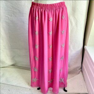 Vintage 90s OS Stars Sequin Print Skirt Pink Maxi